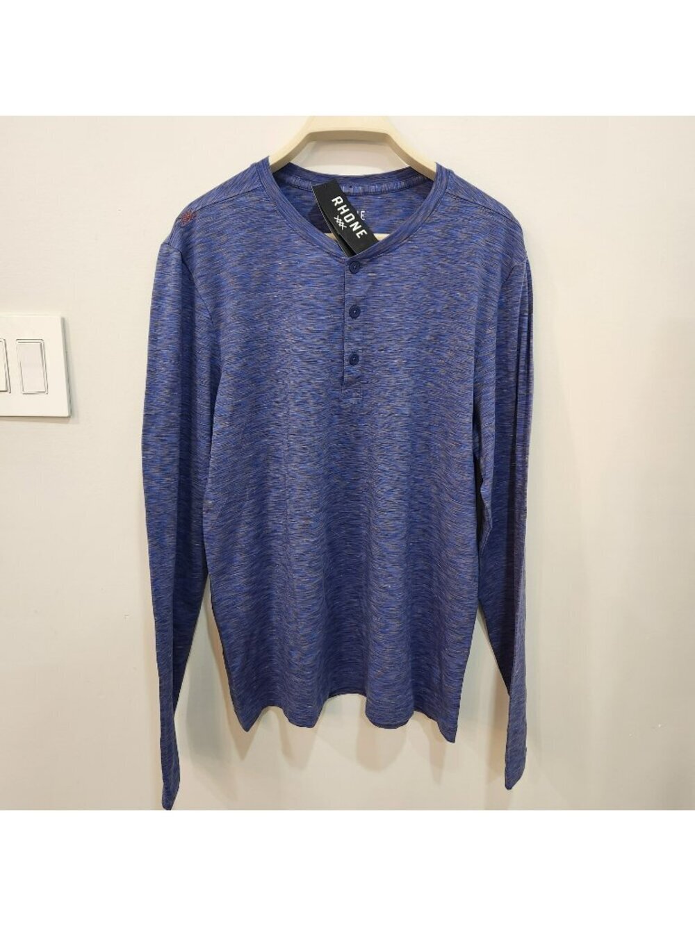 NWT Rhone Space Dye Henley Long Sleeve Shirt Mens Large Performance Wear Stretch